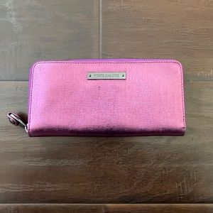 NWOT Vince Camuto Large Shimmer Purple Leather Zip Around Card Coin Wallet